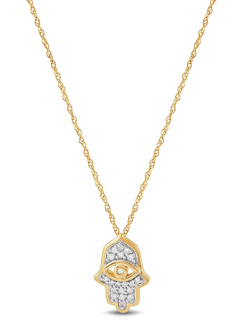 Frankie & Zoe Diamond Hamsa Hand Pendant Necklace - 0.1ct. YELLOW GOLD